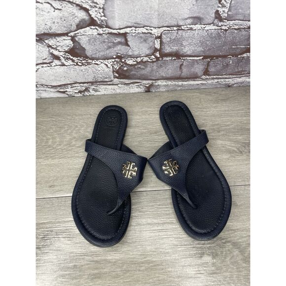 Tory Burch Jole Navy Blue Thong Tumbled Leather Sandals Women’s Sz 6.5M US/37EU - Picture 10 of 16